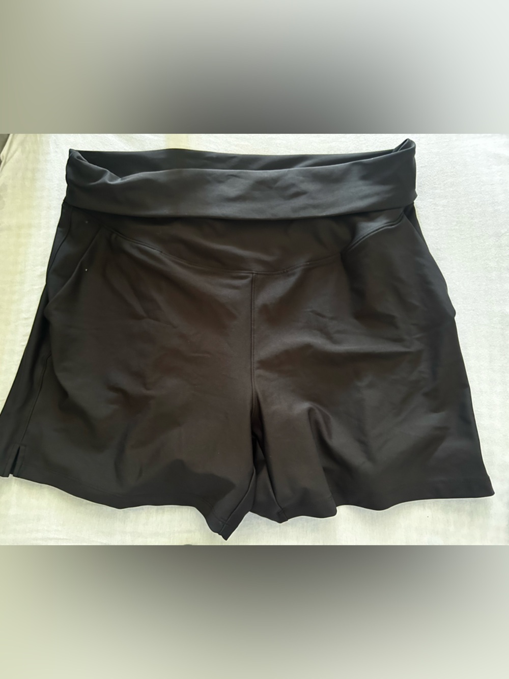 Fold over or full belly black athletic maternity shorts size large